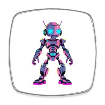 KI - Futuristischer Neon-Roboter - Viereckiger Kühlschrankmagnet - Weiß - Vorne