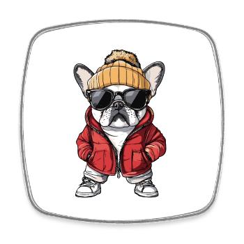 Französische Buldogge Hund Cool Comic - Viereckiger Kühlschrankmagnet - Weiß - Vorne