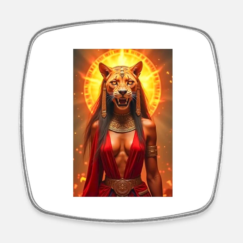 Sekhmet, löwenköpfige Kriegsgöttin, stehend - Viereckiger Kühlschrankmagnet - Weiß
