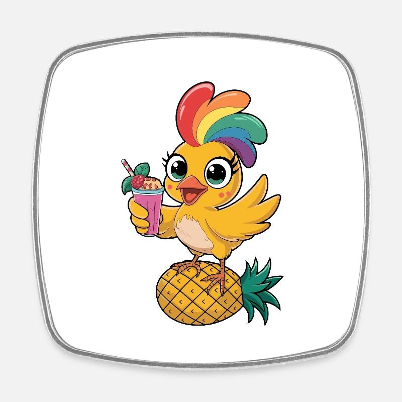 Cute Tropical Chicken with Rainbow Feathers - Square fridge magnet - white