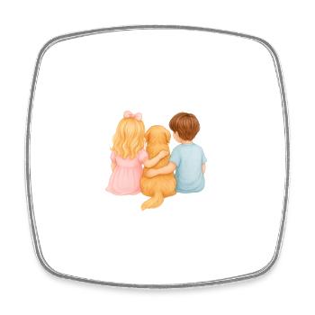 Two Children with Golden Retriever – Young Girls - Square fridge magnet - white - Front
