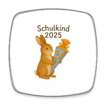 Schulkind 2025 - Hase mit Schultüte / Zuckertüte - Viereckiger Kühlschrankmagnet - Weiß - Vorne