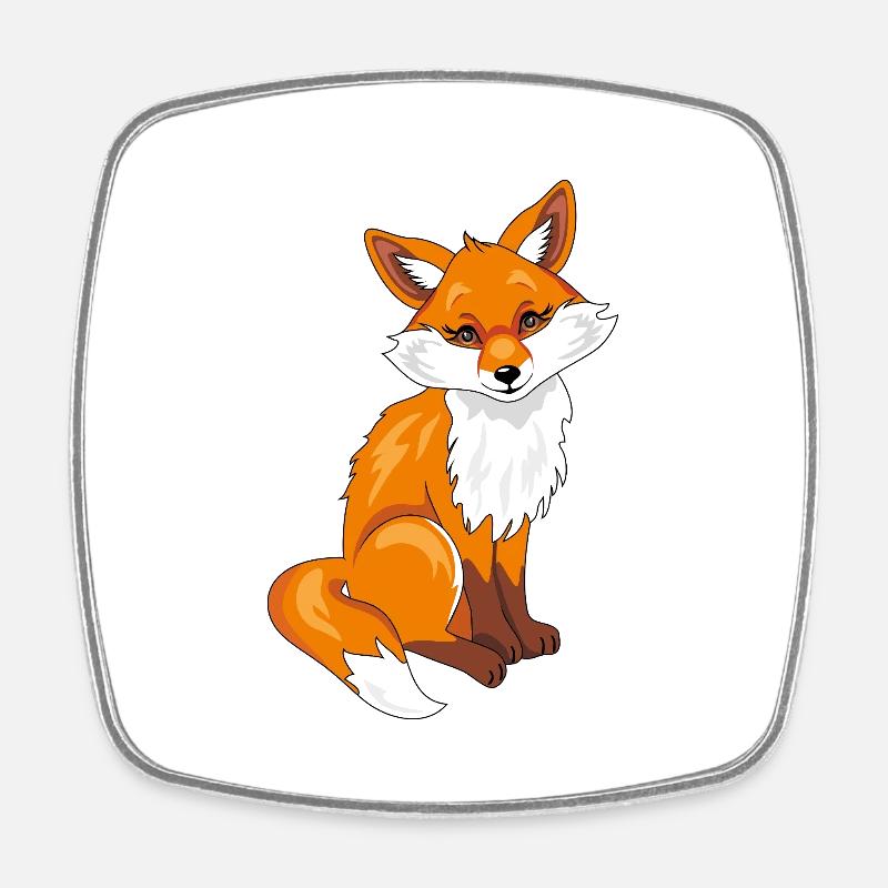 Sitting cute shy fox - Square fridge magnet - white