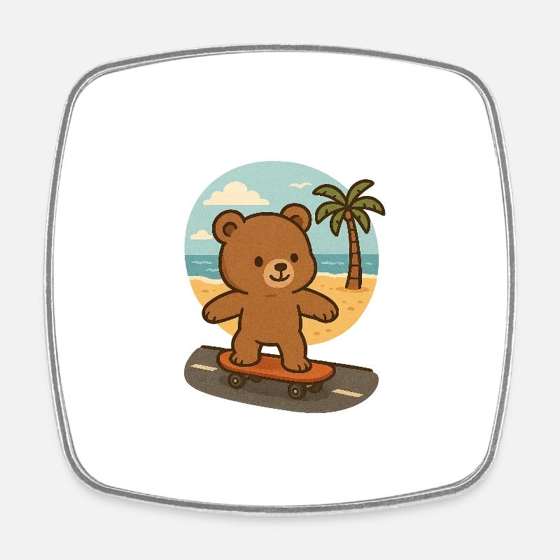 Teddy bear on a skateboard - Square fridge magnet - white