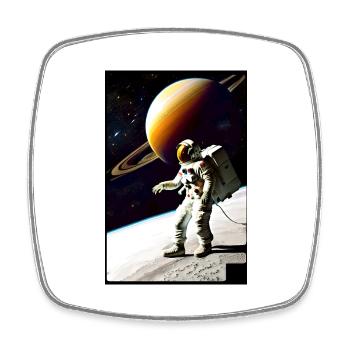 astronaut schwebend orange - Viereckiger Kühlschrankmagnet - Weiß - Vorne