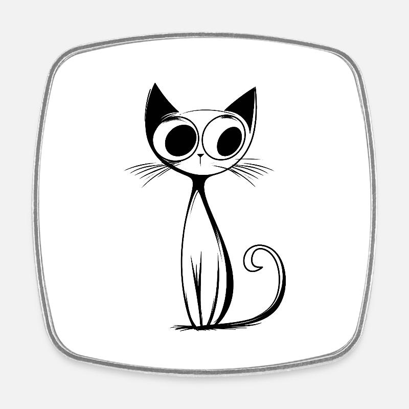 RetroCat Noir - Magnet carré - blanc