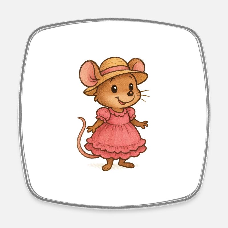 Souris en robe d’été - Magnet carré - blanc