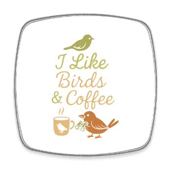 Ich mag Vögel und Kaffee und vielleicht 3 Menschen - Viereckiger Kühlschrankmagnet - Weiß - Vorne