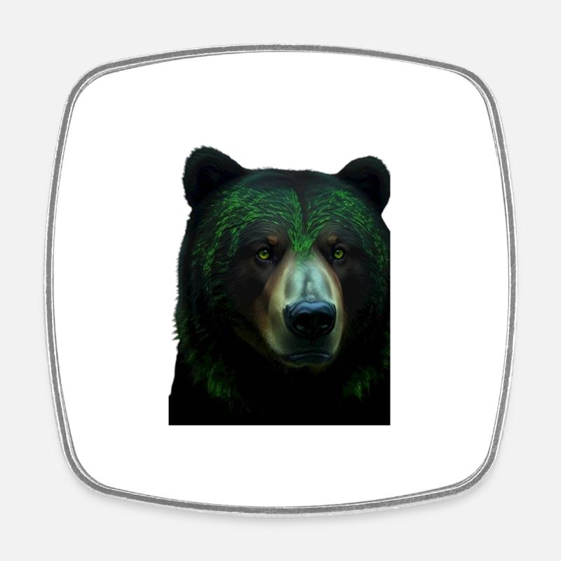 Ours vert - Magnet carré - blanc