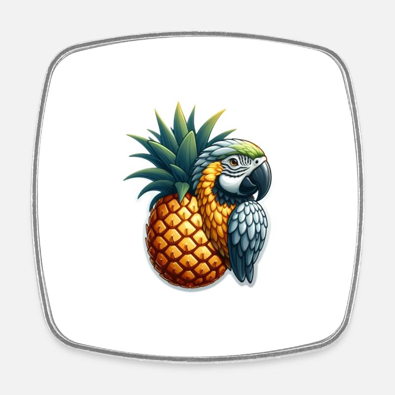 Parrot on a pineapple - Square fridge magnet - white