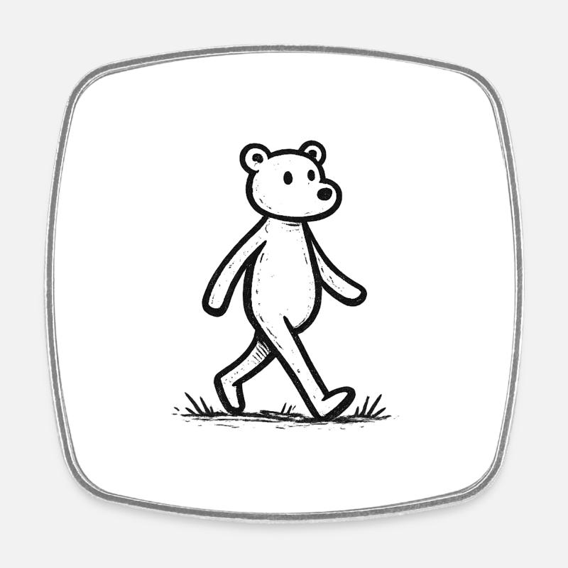Running Bear Line Drawing - Square fridge magnet - white