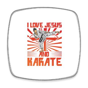 Ich liebe Jesus und Karate - Viereckiger Kühlschrankmagnet - Weiß - Vorne