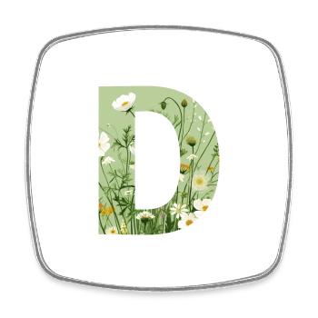 Letter D, Monogram, Floral Pattern - Square fridge magnet - white - Front
