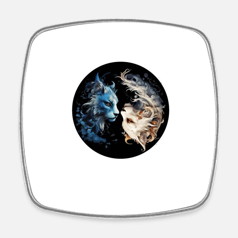 Chats Yin Yang - Magnet carré - blanc