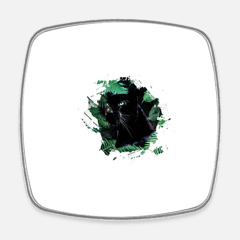 panthère, guépard, léopard, noir, vert, jungle - Magnet carré - blanc