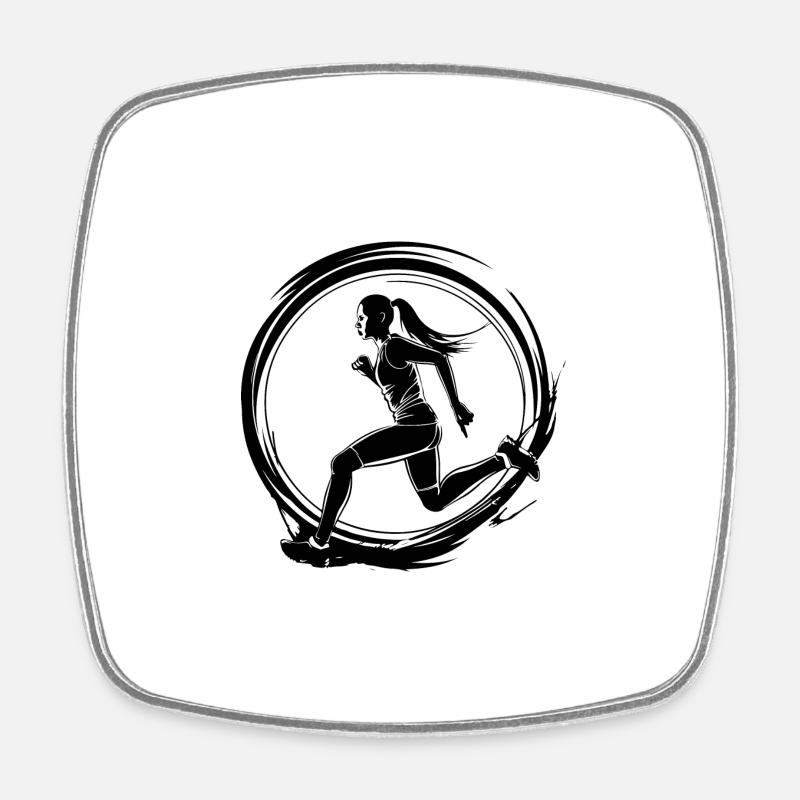 Silhouette de marathon de course à pied - Magnet carré - blanc