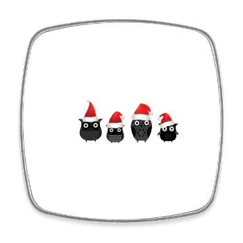 Hiboux, Bande Dessinée, Père Noël, Noël, Famille - Magnet carré - blanc - Devant