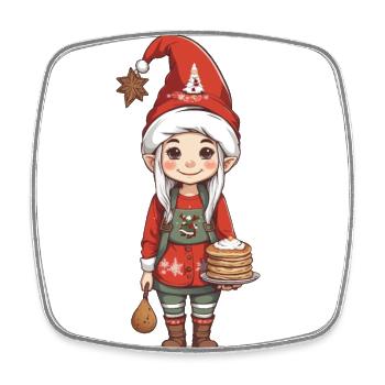 Weihnachtself mit Pfannkuchen Weihnachten Design - Viereckiger Kühlschrankmagnet - Weiß - Vorne