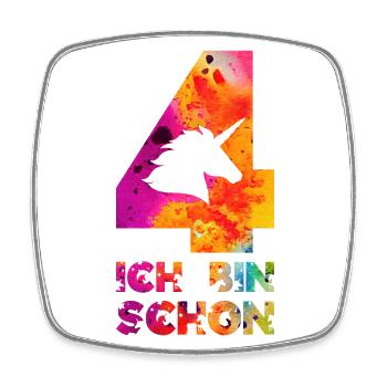 4. GEBURTSTAG EINHORN ICH BIN SCHON 4 - Viereckiger Kühlschrankmagnet - Weiß - Vorne