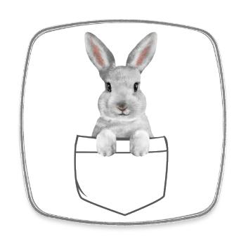 Lapin dans une poche Drôle de lapin de Pâques - Magnet carré - blanc - Devant
