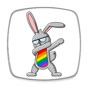 LGBTQIA+ Dabbing Hase - Regenbogen Dab Tanz - Viereckiger Kühlschrankmagnet - Weiß - Vorne
