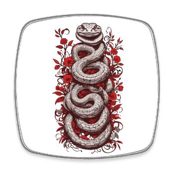 Retro Snake Japanese Tattoo Art Design - Square fridge magnet - white - Front