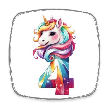 4TH BIRTHDAY UNICORN - Square fridge magnet - white - Front