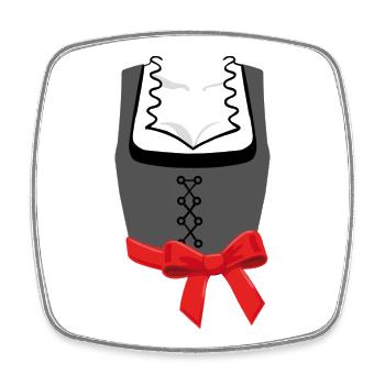 Bayerische Dirndl-Korsage mit roter Schleife links - Viereckiger Kühlschrankmagnet - Weiß - Vorne