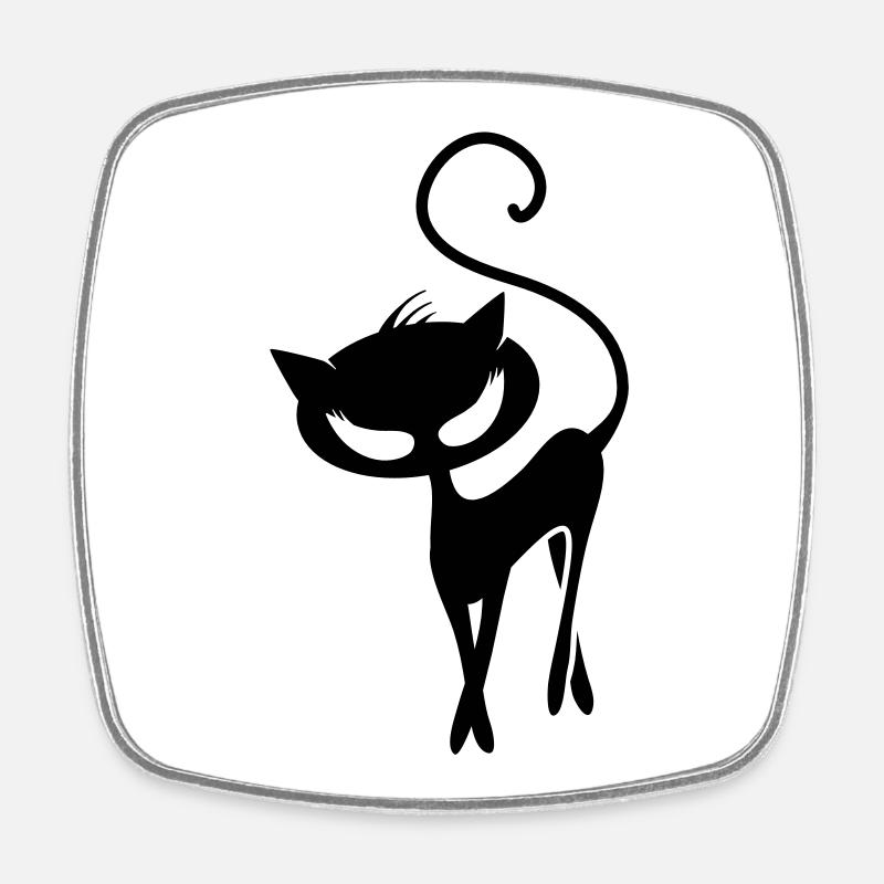 Un chat noir - Magnet carré - blanc