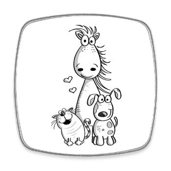 Meilleurs amis, je cheval dessin animé de chat chien - Magnet carré - blanc - Devant