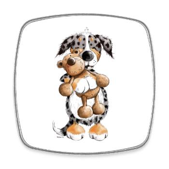 Australian Shepherd with Toy - Square fridge magnet - white - Front