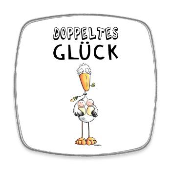 Doppeltes Glück - Storch - Zwillinge - Baby - Viereckiger Kühlschrankmagnet - Weiß - Vorne