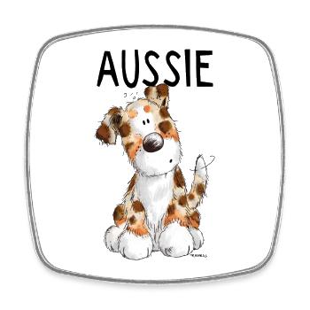 Fröhlicher Aussie - Australian Shepherd - Geschenk - Viereckiger Kühlschrankmagnet - Weiß - Vorne