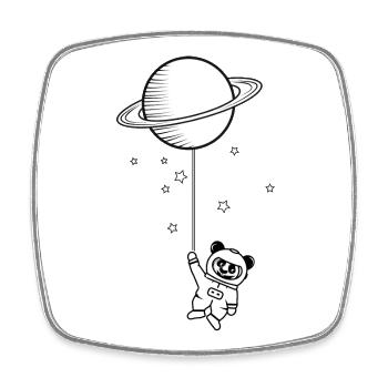 kleiner Astronauten Panda Bär mit Saturn Ballon - Viereckiger Kühlschrankmagnet - Weiß - Vorne