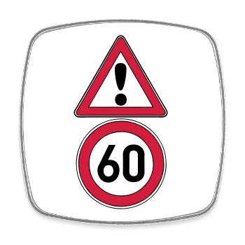 60th birthday, attention 60 ... + - Square fridge magnet - white - Front