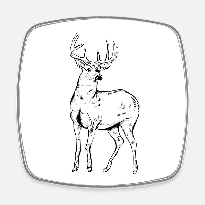 cerf - Magnet carré - blanc