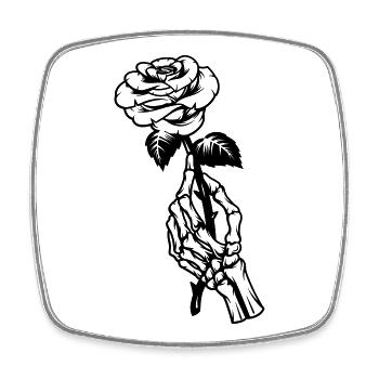 Rose in one hand, illustration, skeleton hand - Square fridge magnet - white - Front