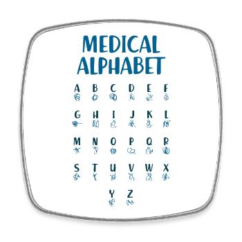 Medizinisches Alphabet - Viereckiger Kühlschrankmagnet - Weiß - Vorne