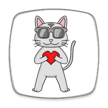 Devon Rex with sunglasses and heart - Square fridge magnet - white - Front