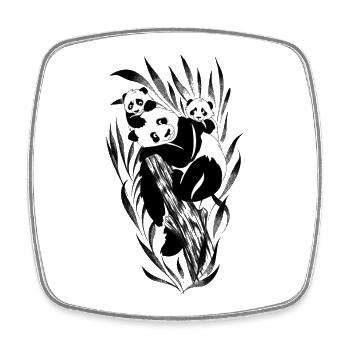 Panda family perched in bamboo trees - Square fridge magnet - white - Front