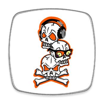 Skull Beats with Headphones and Crossbones - Square fridge magnet - white - Front