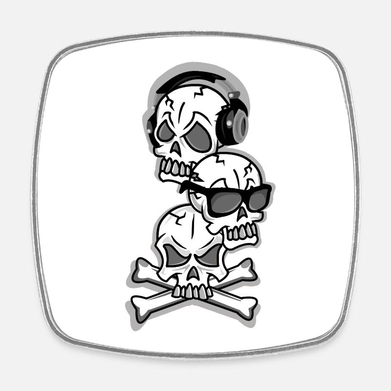 Three skulls, hear, see and speak no evil - Square fridge magnet - white