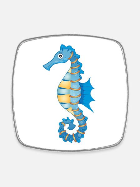 mignon hippocampe bleu dans le style comique - Magnet carré - blanc