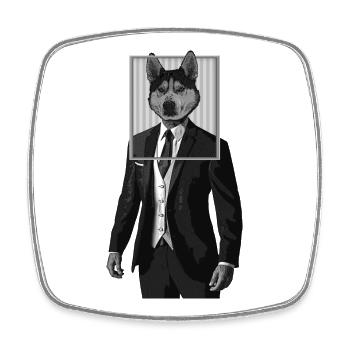 Chien husky avec des vêtements de costume dans le cadre de l’image - Magnet carré - blanc - Devant