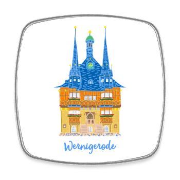Wernigerode, mairie, maison à colombages Allemagne de l'Est - Magnet carré - blanc - Devant