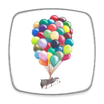 Pinguin fliegt mit Luftballons - Viereckiger Kühlschrankmagnet - Weiß - Vorne