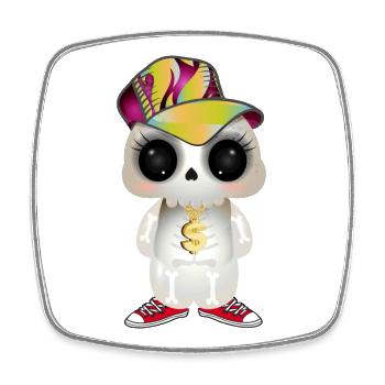 cute cool skull in hip hop look - Square fridge magnet - white - Front
