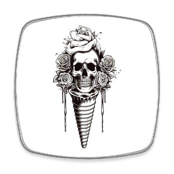 Crâne avec des roses et des fleurs d’art - Magnet carré - blanc - Devant