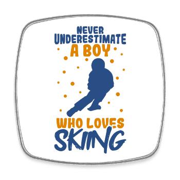 Unterschätze nie einen Ski Jungen - Viereckiger Kühlschrankmagnet - Weiß - Vorne