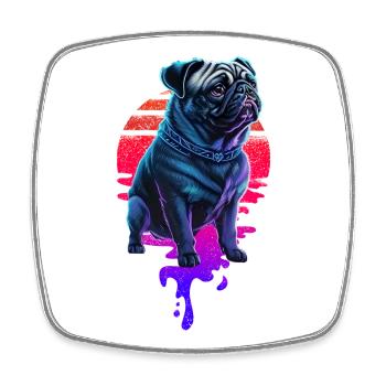 Retro Pug Dog Sunset - Square fridge magnet - white - Front